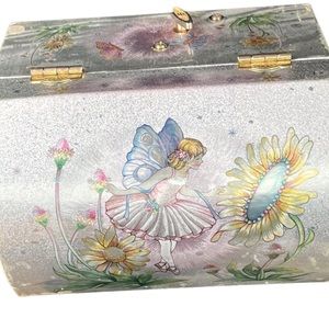 VINTAGE MUSICAL JEWELRY BOX BALLET FAIRY MUSIC SUNFLOWERS BUTTERFLY